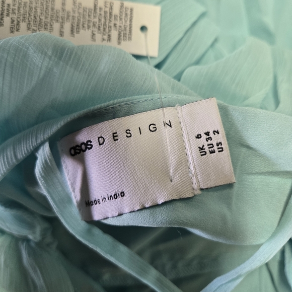 ASOS | Ruched Front High Low Frill Maxi Prom Dress in Aqua sz 2 - Picture 9 of 10